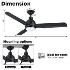 Parrot Uncle 52" Black Indoor Integrated LED Ceiling Fan, Modern -Interior furniture GUEST 2a61e19a c5e6 4091 9c71 edd3f02c5a30