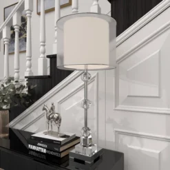 Glass Table Lamp With Drum Shade Silver - Olivia & May -Interior furniture GUEST 2b5f7cec f71a 444f 9dfa da93de3e70f6