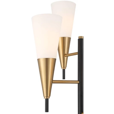 Possini Euro Design Quatro Mid Century Modern Tree Floor Lamp 71" Tall Black Gold Metal 4 Light Frosted Glass Cone Shade For Living Room Bedroom House 6 Possini Euro Design Quatro Mid Century Modern Tree Floor Lamp 71" Tall Black Gold Metal 4 Light Frosted Glass Cone Shade For Living Room Bedroom House - Image 4
