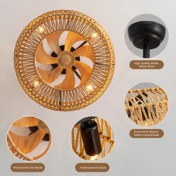 Ludomide 20" Farmhouse Caged Ceiling Fan With Lights And Remote, Low Profile Bladeless Boho Fandelier For Kitchen, Bedroom, Dining Room -Interior furniture GUEST 2c923189 0e71 4f4a a2c8 bc25c7d1d4d1