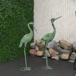 Set Of 2 Iron 47" Coastal Crane Garden Sculpture Green - Olivia & May: Heron Figure, Metal Wire Outdoor Decor -Interior furniture GUEST 2ca77892 8bb2 4353 a419 7301320179f6