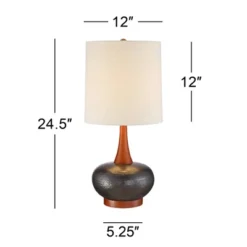 360 Lighting Andi Modern Mid Century Table Lamp 24 1/2" High Hammered Brown Ceramic Red Oak Wood Off White Shade For Bedroom Living Room Bedside Desk -Interior furniture GUEST 2cb015dd faaf 4274 b26f d6896a7ef262