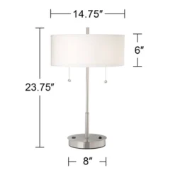 360 Lighting Nikola Modern Accent Table Lamps 23 3/4" High Set Of 2 Silver With USB And AC Power Outlet In Base White Drum Shade For Bedroom Home Desk -Interior furniture GUEST 2cfe7346 0ba9 4b95 9b7e e43c673e9d02