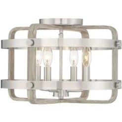 Barnes And Ivy Woodway Modern Farmhouse Ceiling Light Flush Mount Fixture 15 3/4" Wide Brushed Nickel Wood Grain 4-Light For Bedroom Living Room House -Interior furniture GUEST 2e567bcf 3e4e 4761 b389 de1c7e02e8c6