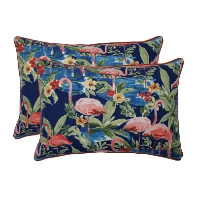 Flamingo 2pc Rectangular Outdoor Throw Pillow Set Blue - Pillow Perfect 6 Flamingo 2pc Rectangular Outdoor Throw Pillow Set Blue - Pillow Perfect - Image 4
