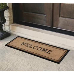 A1HC Natural Coir And Rubber Welcome Black Border Large Door Mat 18" X 48", Front Door Entry Doormat