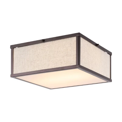14.13" 2-Light Grant Minimalist Industrial Square Linen Iron LED Flush Mount Bronze/Beige - JONATHAN Y: UL Listed, Hardwired, Modern Decor 8 14.13" 2-Light Grant Minimalist Industrial Square Linen Iron LED Flush Mount Bronze/Beige - JONATHAN Y: UL Listed, Hardwired, Modern Decor - Image 6