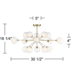 Possini Euro Design Modern Ceiling Light Semi Flush Mount Fixture Sputnik Brass 30 1/2" Wide 15-Light Double Glass Ball Hallway -Interior furniture GUEST 317f6f78 bba3 4e43 bc4e 75fe5664e121