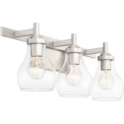Possini Euro Design Modern Wall Light Brushed Nickel Hardwired 21" Wide 3-Light Fixture Clear Glass Globe Bathroom Vanity Mirror -Interior furniture GUEST 31cb5366 daba 4a06 b3eb 7650e344c226
