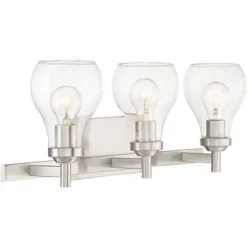 Possini Euro Design Modern Wall Light Brushed Nickel Hardwired 21" Wide 3-Light Fixture Clear Glass Globe Bathroom Vanity Mirror -Interior furniture GUEST 334f3377 bd20 4671 92a4 37bec466c354