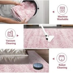 6x9 Pink Rug Machine Washable Soft Vintage Damask Distressed Boho Abstract Foldable Ultra-Thin Non-Slip Nursery Dining Room -Interior furniture GUEST 3495002f 85a0 47e6 a28a 1ac025f4066c