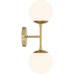 Possini Euro Design Oso Mid Century Wall Light Sconces Set Of 2 Soft Gold Hardwire 6" 2-Light Fixture Opal Glass For Bedroom Home -Interior furniture GUEST 34a7e465 63e1 4379 93a5 dccd6cee1e12