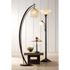 Regency Hill Garver Rustic Retro Torchiere Floor Lamp 72 1/2" Tall Oil Rubbed Bronze With Side Light Amber Glass Shade For Living Room Reading Bedroom -Interior furniture GUEST 35dcfba2 a2b0 4d26 8246 f6bbcf110590