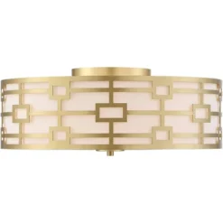 Stiffel Modern Art Deco Ceiling Light Flush Mount Fixture Gold 18" Wide Open Grid Fabric Drum Shade Bedroom Kitchen -Interior furniture GUEST 36b47bb7 e942 4c62 8c55 dcbb827a6fa8