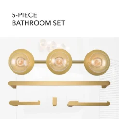 Courtney 5pc Matte Brass All-In-One Bathroom Set With 20" 3-Light Vanity Light Globe Electric -Interior furniture GUEST 36e56a30 0571 4998 850c b7ab8d6930ae