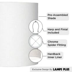 Springcrest White Tall Linen Medium Drum Lamp Shade 14" Top X 14" Bottom X 15" High (Spider) Replacement With Harp And Finial