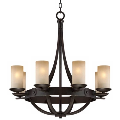 Franklin Iron Works Sperry Bronze Chandelier 28" Wide Rustic Farmhouse Cylinder Scavo Glass Shade 8-Light Fixture For Dining Room House Kitchen Island 5 Franklin Iron Works Sperry Bronze Chandelier 28" Wide Rustic Farmhouse Cylinder Scavo Glass Shade 8-Light Fixture For Dining Room House Kitchen Island - Image 3
