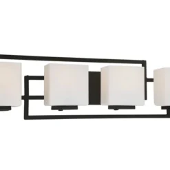 Possini Euro Design Modern Wall Light Black Hardwire 29" 4-Light Fixture White Rectangular Glass Shade For Bathroom Vanity Home -Interior furniture GUEST 382f2cb8 0e2c 4d90 8f13 ebfe56a256fe