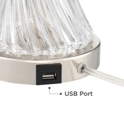 Regency Hill Luca Modern Table Lamps 25 1/2" High Set Of 2 Twisted Glass With USB Charging Port Oyster Shirred Shade For Bedroom Living Room Home Desk -Interior furniture GUEST 3a14f747 7c88 4af6 86bb 0b7347b6f7c6