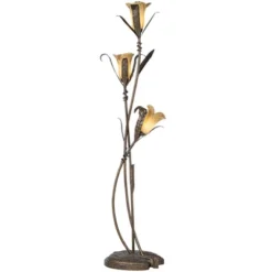 Franklin Iron Works Rustic Floor Lamp With USB Charging Port 3-Light 68 1/4" Tall Bronze Gold Lily-Shaped Amber Shade Living Room -Interior furniture GUEST 3cf231d4 818f 46c8 9572 483de64cd131