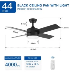 44"Wx44"D 3-speed Fan With 3-Color Led Light,Indoor Ceiling Fan With Remote Control And 4 Blades -The Pop Home -Interior furniture GUEST 3cfeeb41 a521 44d0 847e 66f3c4cee85d
