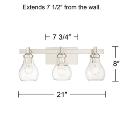 Possini Euro Design Modern Wall Light Brushed Nickel Hardwired 21" Wide 3-Light Fixture Clear Glass Globe Bathroom Vanity Mirror -Interior furniture GUEST 3db915ba 4c30 49f8 b308 3b180befbdf7