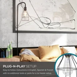 Cresswell Lighting 60" Floor Lamp With Caged Shade Black: Industrial Design, Metal Dome, Rotary Switch -Interior furniture GUEST 3de859ab 86d8 4175 83c9 1fc1a18460c8