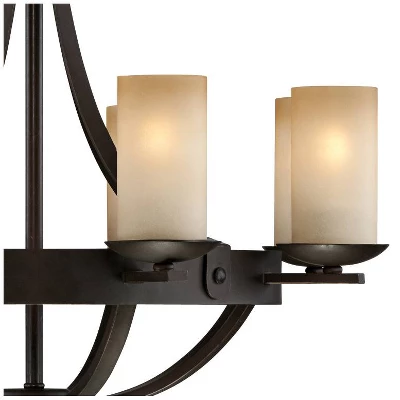 Franklin Iron Works Sperry Bronze Chandelier 28" Wide Rustic Farmhouse Cylinder Scavo Glass Shade 8-Light Fixture For Dining Room House Kitchen Island 4 Franklin Iron Works Sperry Bronze Chandelier 28" Wide Rustic Farmhouse Cylinder Scavo Glass Shade 8-Light Fixture For Dining Room House Kitchen Island - Image 2