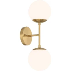 Possini Euro Design Oso Mid Century Wall Light Sconces Set Of 2 Soft Gold Hardwire 6" 2-Light Fixture Opal Glass For Bedroom Home -Interior furniture GUEST 3e910e46 d65a 4a93 bffb 3db2704994f1