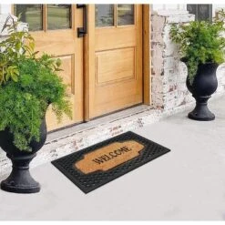 A1HC Natural Coir And Rubber Welcome Floral Design Door Mat, 23" X 38", Heavy Duty Doormats, Black -Interior furniture GUEST 3fa1b916 7577 4970 9d1a bc513d3ae275