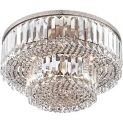 Vienna Full Spectrum Magnificence Modern Ceiling Light Flush Mount Fixture 16" Wide Brushed Satin Nickel Faceted Crystal Glass For Bedroom Living Room -Interior furniture GUEST 3fdcda3f 3a1a 402f b5c8 0158b2592b9e