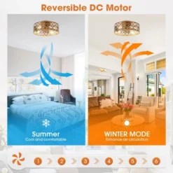 Parrot Uncle 18" Antique Gold Smart Flush Mount Ceiling Fan With Light And Remote -Interior furniture GUEST 408d7d8f e6e9 49d8 8825 7264c6602852