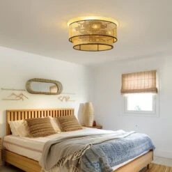 Ludomide 19" Boho Rattan Drum Flush Mount Ceiling Fans With Lights And Remote, Enclosed 2-Tier Woven Caged Low Profile Ceiling Fans For Kitchen -Interior furniture GUEST 41edd6ec cdd1 48e9 bd35 fb8ca02524e4