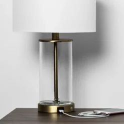 Fillable Accent With USB Table Lamp Brass - Threshold™: Modern Glass Nightstand Lamp, ETL Listed, No Bulb Included -Interior furniture GUEST 4230aee3 786a 4bde a46a 8ba460f4ad48