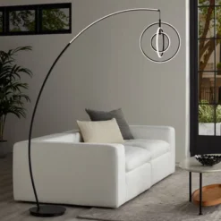 Possini Euro Design Allura Modern 79" Tall Arc Floor Lamp Matte Black Metal 3-Ring Swivel LED Light For Living Room Reading Bedroom House