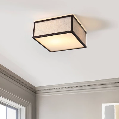 14.13" 2-Light Grant Minimalist Industrial Square Linen Iron LED Flush Mount Bronze/Beige - JONATHAN Y: UL Listed, Hardwired, Modern Decor 6 14.13" 2-Light Grant Minimalist Industrial Square Linen Iron LED Flush Mount Bronze/Beige - JONATHAN Y: UL Listed, Hardwired, Modern Decor - Image 4