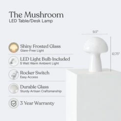 Brightech Mushroom Mid-Century (Includes LED Light Bulb) Desk Table Lamp Frosted White Glass: Frosted Glass, 9.5" Dome Shade -Interior furniture GUEST 43b5482b 424c 4c84 9d90 c8ee6ca7939b