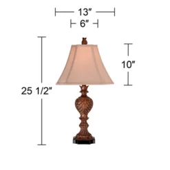Regency Hill Regio Traditional Table Lamp 25 1/2" High Carved Brown Tan Fabric Square Bell Shade For Bedroom Living Room Bedside Nightstand Office -Interior furniture GUEST 454cae7b df8f 465c 8045 2dd2529263c5