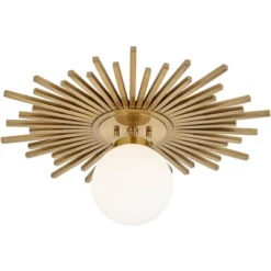 Possini Euro Design Hazel Modern Ceiling Light Semi Flush Mount Fixture 24" Wide Warm Brass White Globe Shade For Bedroom Kitchen Living Room Hallway -Interior furniture GUEST 48188eba 2f68 4f86 9f8a a54dd55ba25f