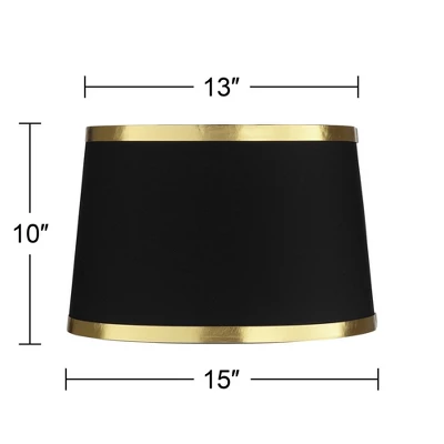 Springcrest Black And Gold Metallic Medium Drum Lamp Shade 13" Top X 15" Bottom X 10" High (Spider) Replacement With Harp And Finial 6 Springcrest Black And Gold Metallic Medium Drum Lamp Shade 13" Top X 15" Bottom X 10" High (Spider) Replacement With Harp And Finial - Image 4