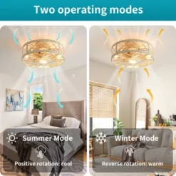 POWLIG 19.7" Round Industrial Ceiling Fan With Light Kit & Remote - White Gold Finish, Dual Season Mode, 6 Speeds, Timer -Interior furniture GUEST 4a4fc123 bb0d 45d8 bb08 2d9dbff65c61