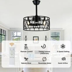 Bella Depot 19" Black Caged Ceiling Fan With Light And Remote 6-speed Reversible Fan For Bedroom Living Room -Interior furniture GUEST 4ac10815 1641 4ff2 b003 7b74ee4a74b3