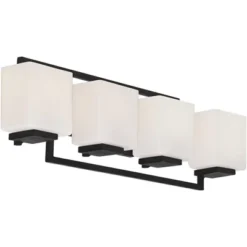Possini Euro Design Modern Wall Light Black Hardwire 29" 4-Light Fixture White Rectangular Glass Shade For Bathroom Vanity Home -Interior furniture GUEST 4b93dc70 8801 4062 a3bf 58e80ab4f73e