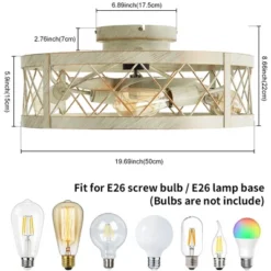 POWLIG 19.7" Round Industrial Ceiling Fan With Light Kit & Remote - White Gold Finish, Dual Season Mode, 6 Speeds, Timer -Interior furniture GUEST 4d4bad39 b8d4 44fc 8e76 41dd63166b42