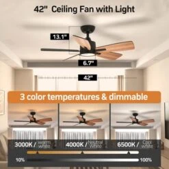 TALOYA 42 Inch Ceiling Fans With Lights,Ultra Quite Ceiling Fan With Light And Remote Control,Reversible, Dimmable,Modern Ceiling Fan For Home Black