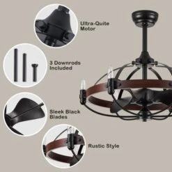 Ludomide 27" Farmhouse Style Chandelier Ceiling Fan With Light And Remote Control For Bedroom Kitchen Dining Room-Brown Walnut -Interior furniture GUEST 4e7e00f7 1256 4aa4 acbf 33af5daadb95