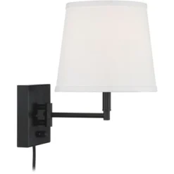 360 Lighting Lanett Modern Swing Arm Wall Lamps Set Of 2 Black Plug-in Light Fixture With USB Charging Port White Lamp Shade For Bedroom Living Room -Interior furniture GUEST 4f7705c4 0833 40fc 900a 8a0764924048