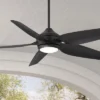 52" Casa Vieja Modern Industrial Indoor Outdoor Ceiling Fan With LED Light Remote Control Matte Black Damp Rated For Patio Exterior House Porch Gazebo