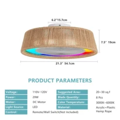 MAYEERTY Ceiling Fan Light 21 Modern Rustic With LED RGB Mood Lighting Rope Woven Design -Interior furniture GUEST 517f536b f284 44ed 805f 08972c99dcba