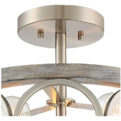 Franklin Iron Works Salima Rustic Farmhouse Ceiling Light Semi Flush Mount 16" Wide Brushed Nickel Gray Wood 3-Light LED For Bedroom Living Room House -Interior furniture GUEST 525e1792 2bf2 45aa 8272 2732f0c87a38